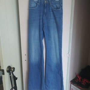 High waist bell bottom light blue jeans